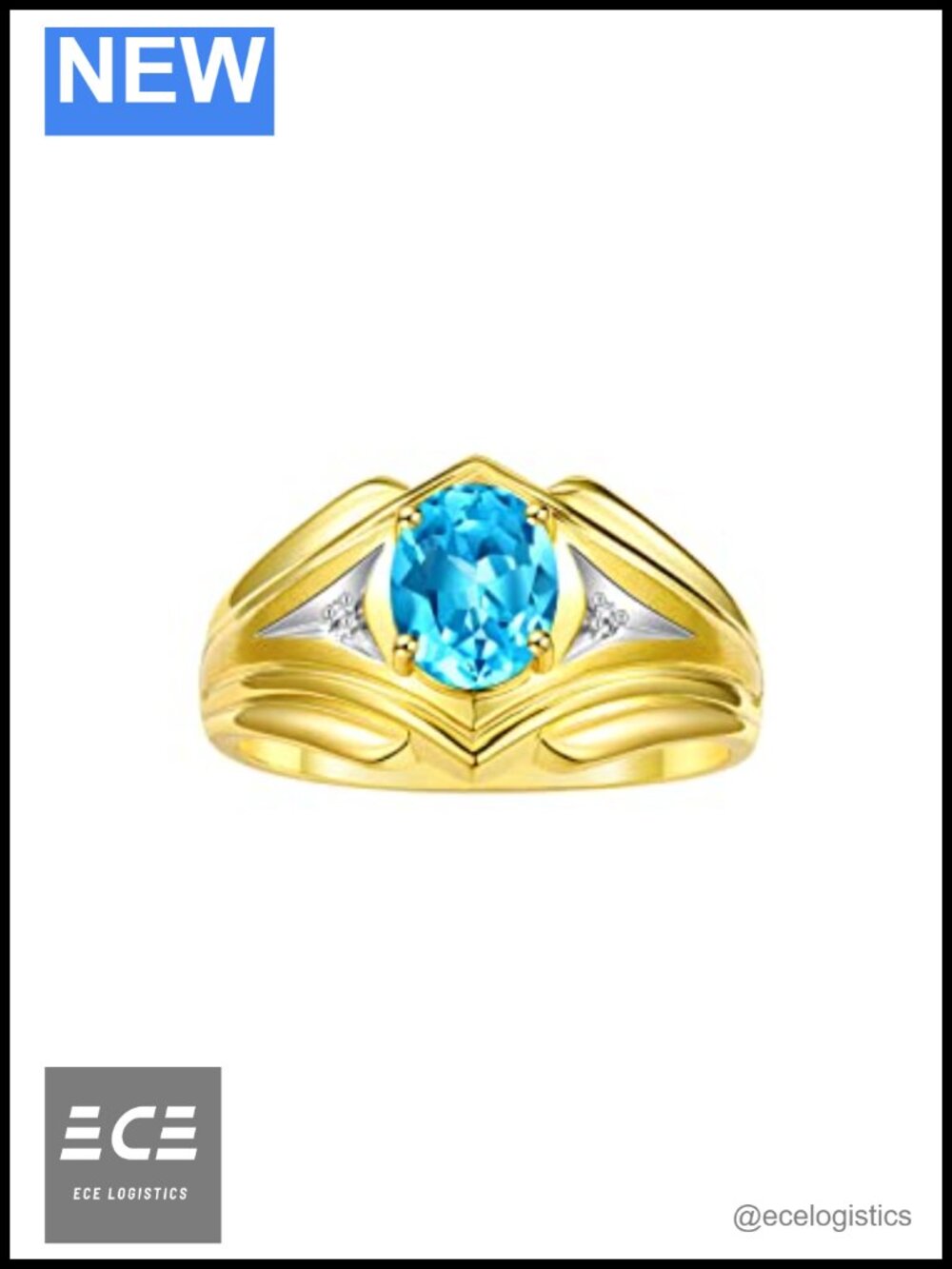 Rylos Yellow Gold Plated Silver Oval Gemstone & Diamond Ring